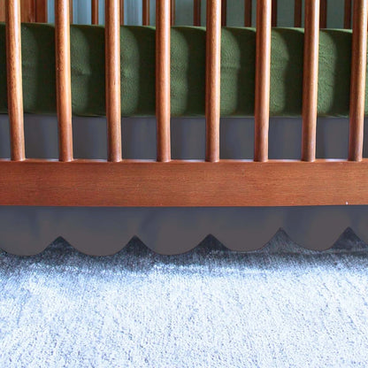Scalloped Edge Mini Crib Bed Skirt for Standard Cribs in Dark Grey Microfiber