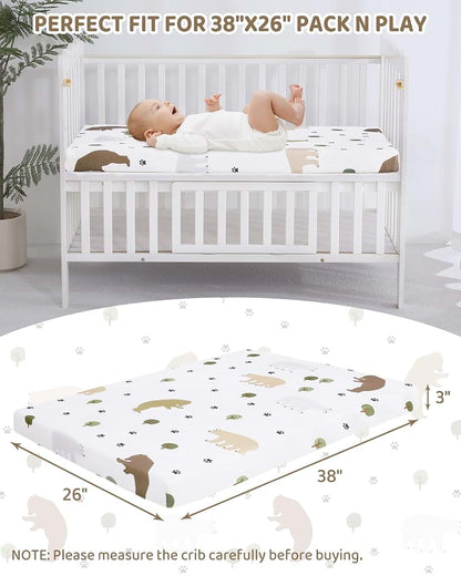 lasoftan Pack and Play Mattress, 38" x 26" Soft Breathable Waterproof Washable with Dinosaur Print