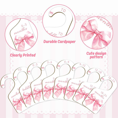 FYSUIMU 8-Piece Pink Bow Baby Closet Dividers, Watercolor Paper Hanging Organizer for Nursery