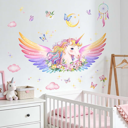 Unicorn and Cloud Vinyl Wall Decals for Girls' Nursery Bedroom Decor