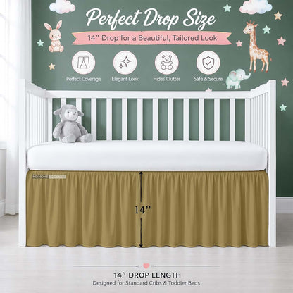 MD Home Decore Crib Bed Skirt Dust Ruffle with Split Corners Cotton, 14" Drop, Taupe (photo 3)