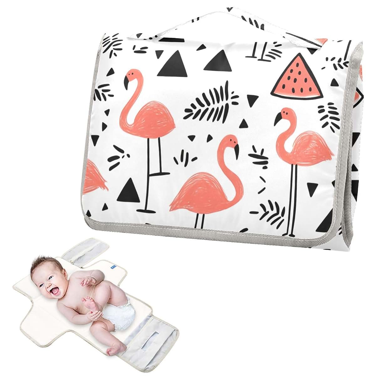 Kagirah Flamingo Fizz Pattern Portable Changing Pad With Built-in Pillow