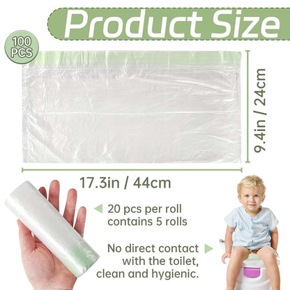 Potty Seat Liners - 100 Count Disposable Training and Travel Bags