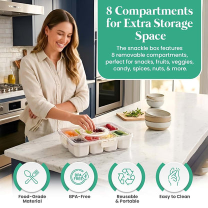 No Chaos 2 Pack Snackle Box Container, 8-Compartment Divided Serving Tray with Clear Lid, 5-Compartment Meal Prep