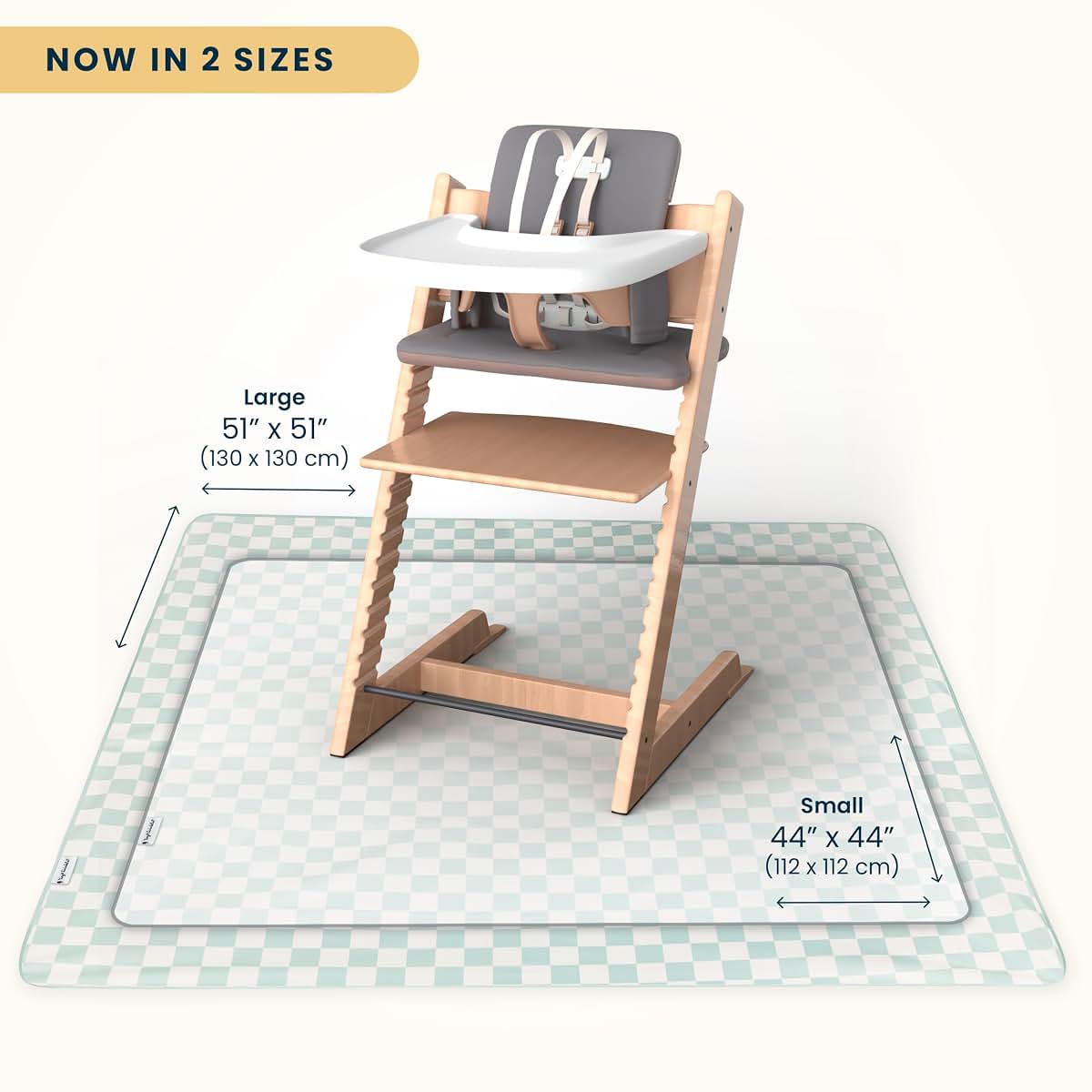 Tiny Twinkle Splat Mat for Under High Chair or Table, 51 x 51 Inch Waterproof Sage Checkers