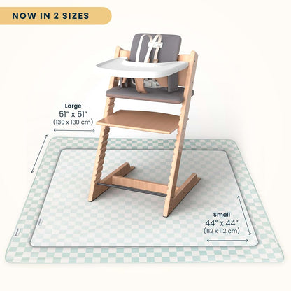 Tiny Twinkle Splat Mat for Under High Chair or Table, 51 x 51 Inch Waterproof Sage Checkers
