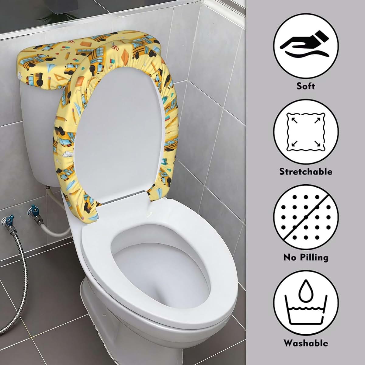 Aiyoolee Soft Stretch Toilet Seat Cover Set School Bus Pattern (photo 3)