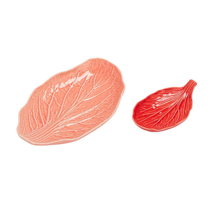 Creative Co-Op 2-Piece Stoneware Cabbage Shaped Plates Red Pink