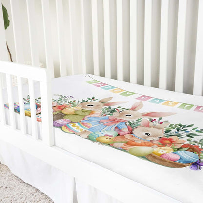 Happy Easter Bunny Eggs Fitted Crib Mattress Sheet