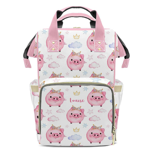 YallLocoMo Personalized Diaper Bag Backpack Name Pig With Bow Crown Gift the Best: Spacious Waterproof Nappy Bag for