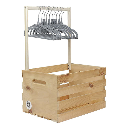 3 Stories Trading Company Natural Pine Baby Shower Wardrobe Crate, 10 Flocked Clothes Hangers, Fully Assembled (Gray)