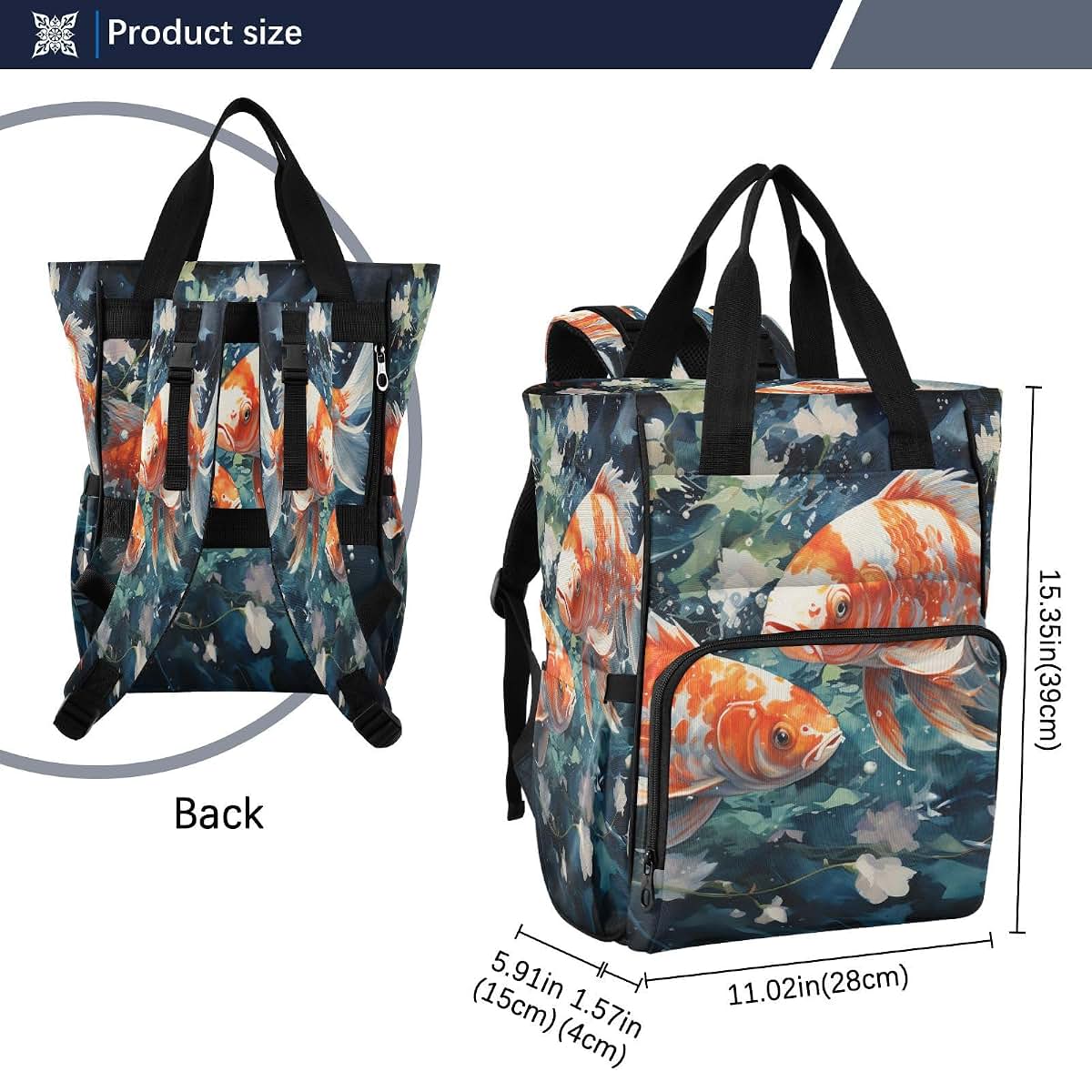 LINNIKEEEE Watercolor Painting Fish Diaper Bag Travel Backpack Large Capacity Tote Mom Bags for Dad Women Girls