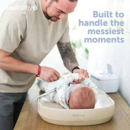 Jool Baby Waterproof Changing Pad - Wipe-Clean Foam Cushion with Safety Strap, Oatmeal