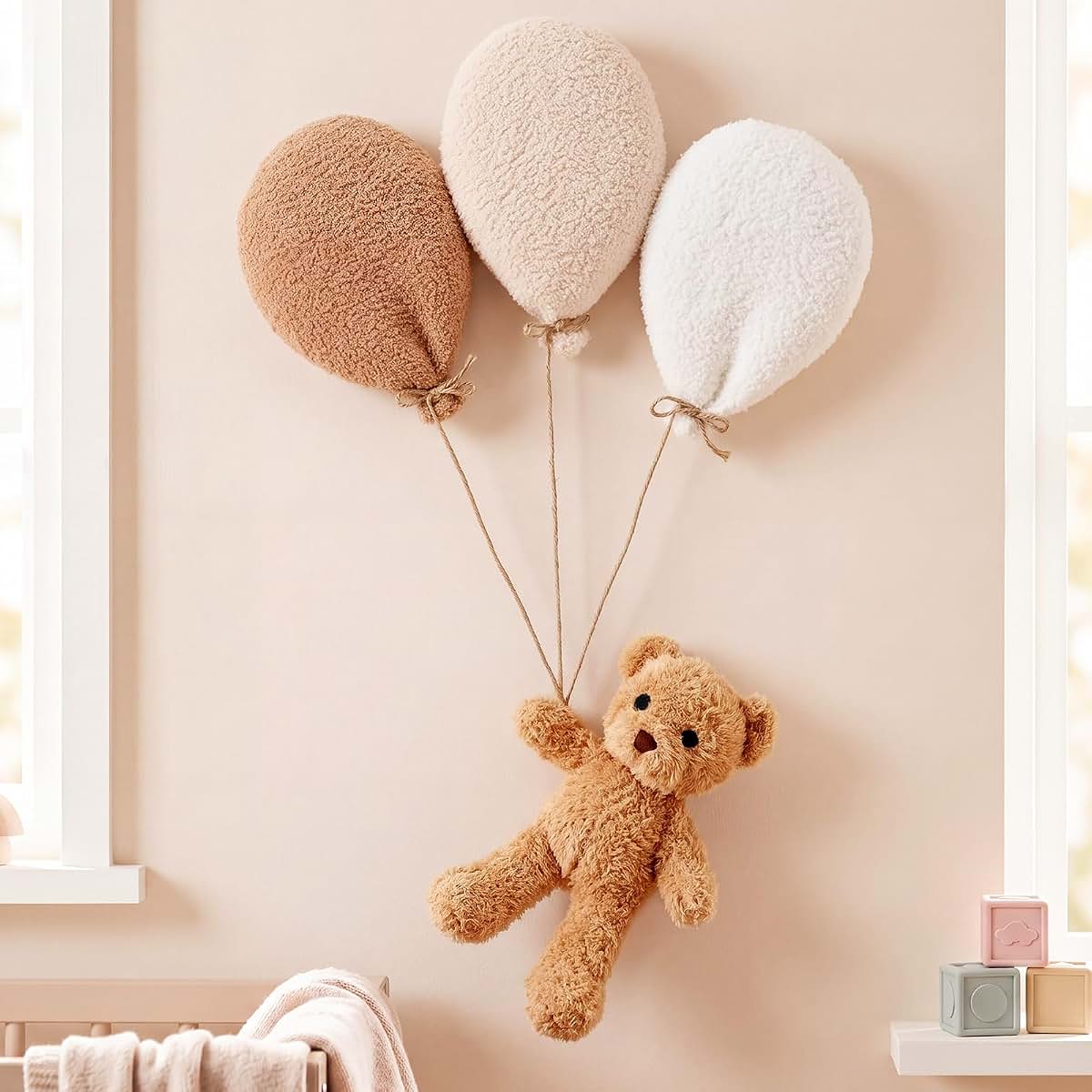 CrystalSylara Teddy Bear Nursery Wall Decor Boho Balloon Nursery Wall Art