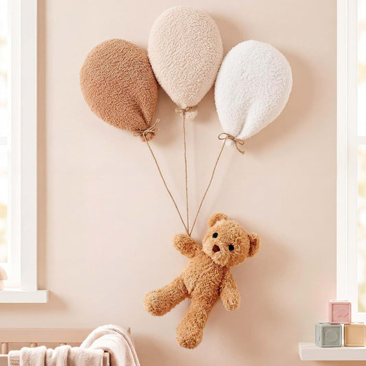 CrystalSylara Teddy Bear Nursery Wall Decor Boho Balloon Nursery Wall Art