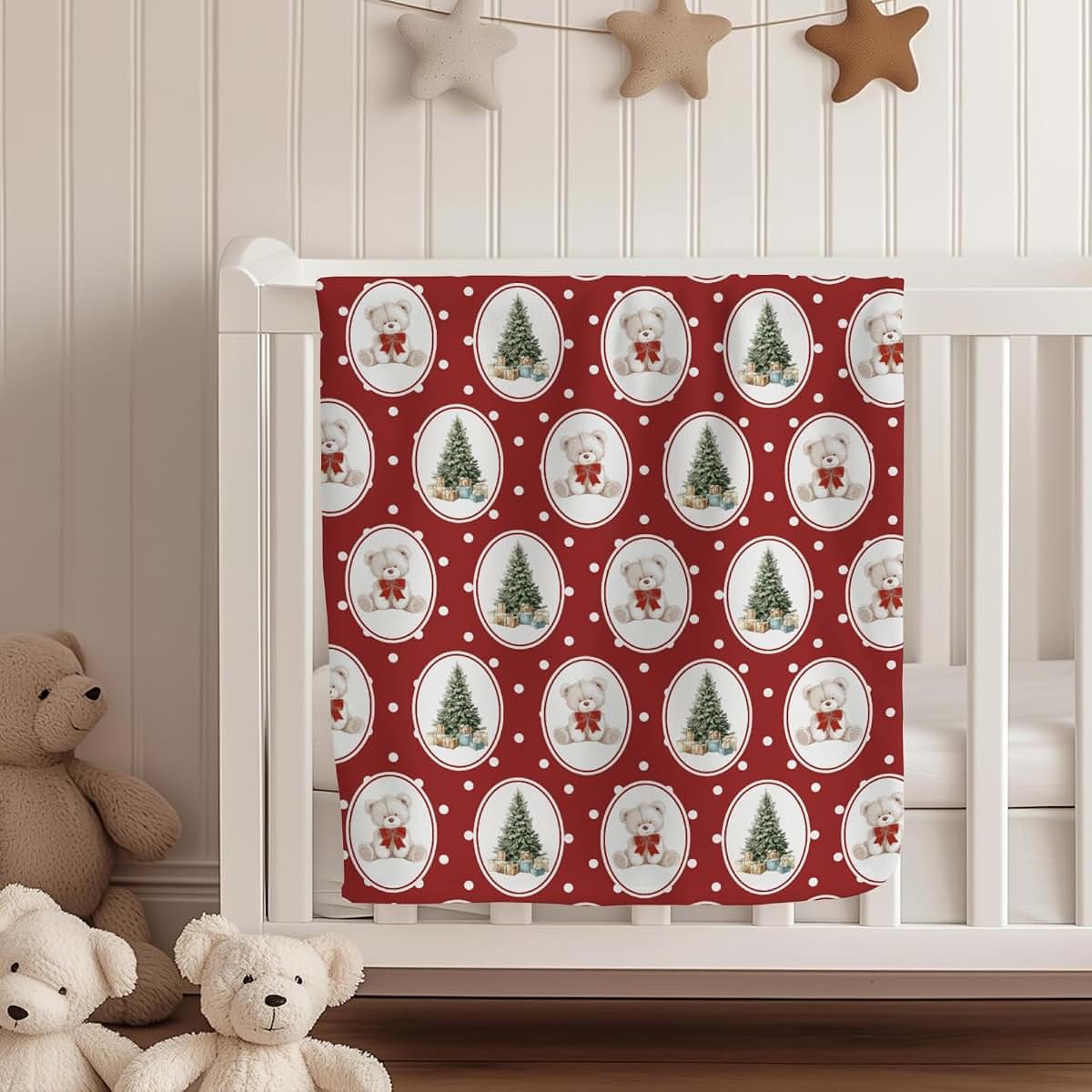 Cstdyfrv Christmas Bear And Tree Baby Blanket, 40x50 Inch Flannel Swaddle (photo 4)