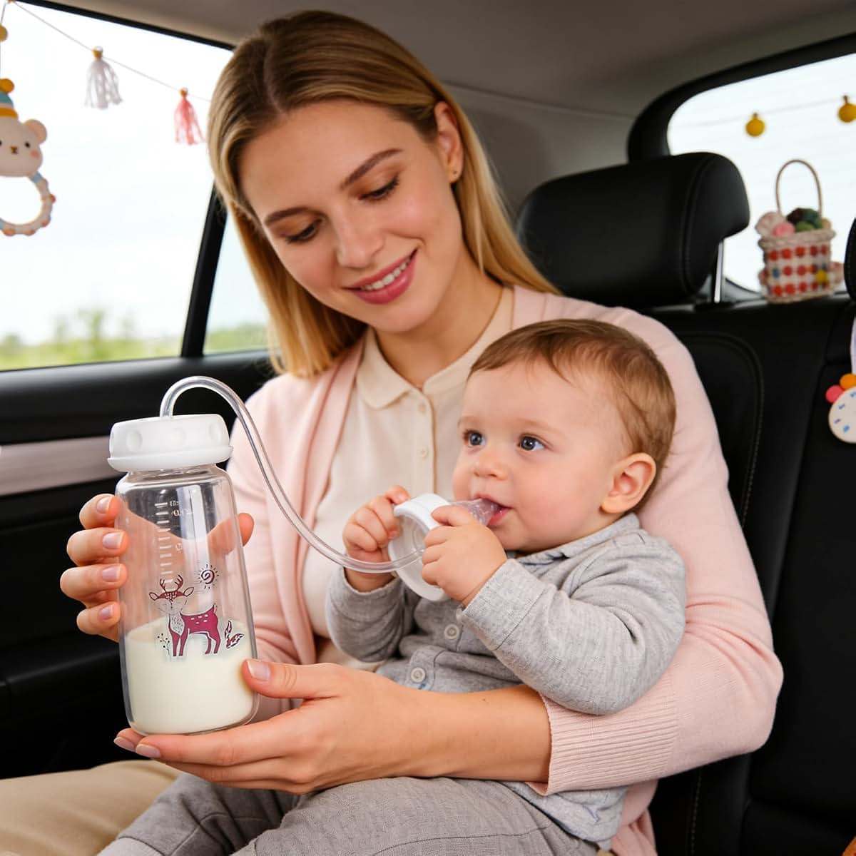 240ml Silicone Kids Bottle With Leakproof Nipple Straw And Adjustable Stand
