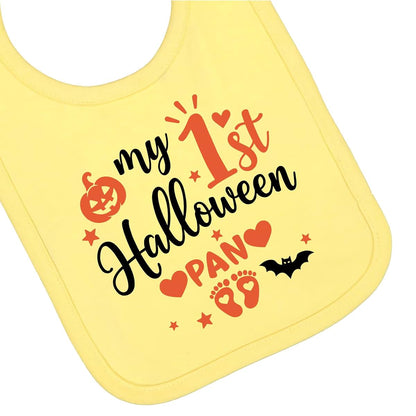 Smiling Jindo Personalized My 1st Halloween Baby Bib – Custom Name Bib – Pumpkin Footprint Design – Newborn Gift (photo 3)