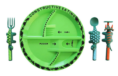 Constructive Eating Dinosaur & Garden Fairy Plate and Utensil Combo Set