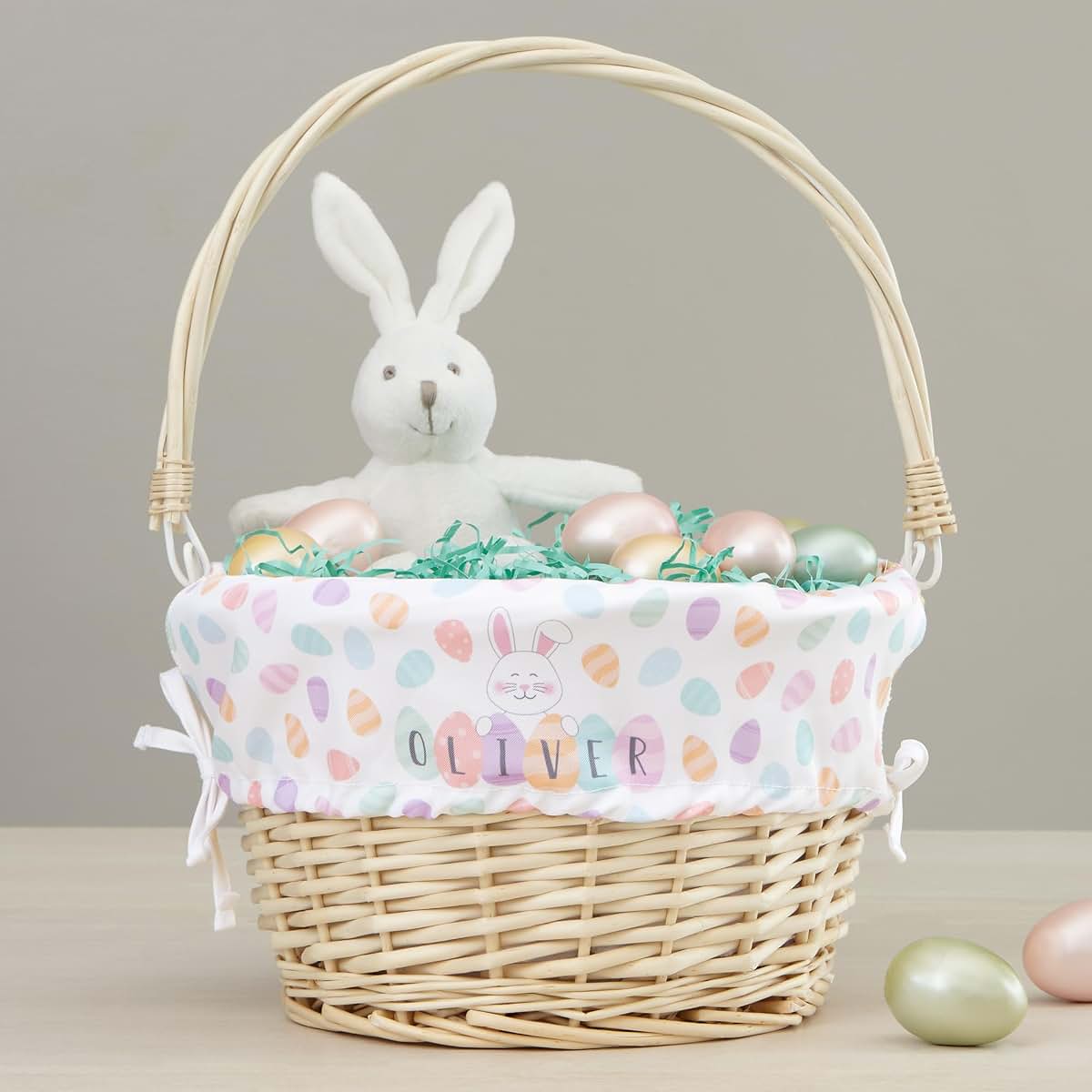 Personalization Universe Personalized Happy Easter Eggs Basket – Custom Kids Easter Egg Basket – Embroidered Easter Egg (photo 2)
