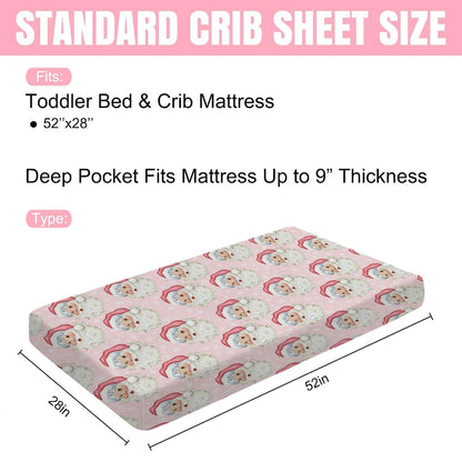Merry Christmas Santa Claus Baby Crib Sheet 28x52 Stretchy Fitted Pink Snowflakes