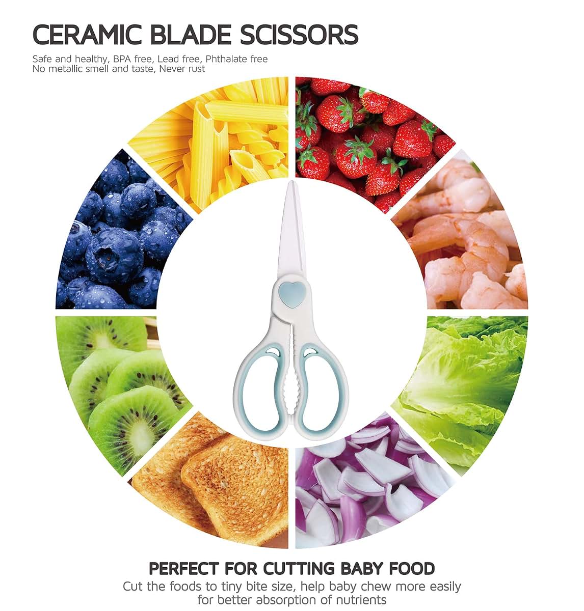 Wellstar Ceramic Scissors for Baby Food Cutting Shears with Travel Case