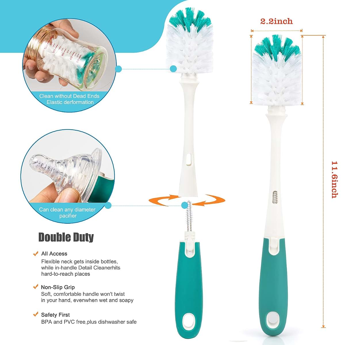 Slaky Long Handle Bottle And Nipple Brush (photo 3)