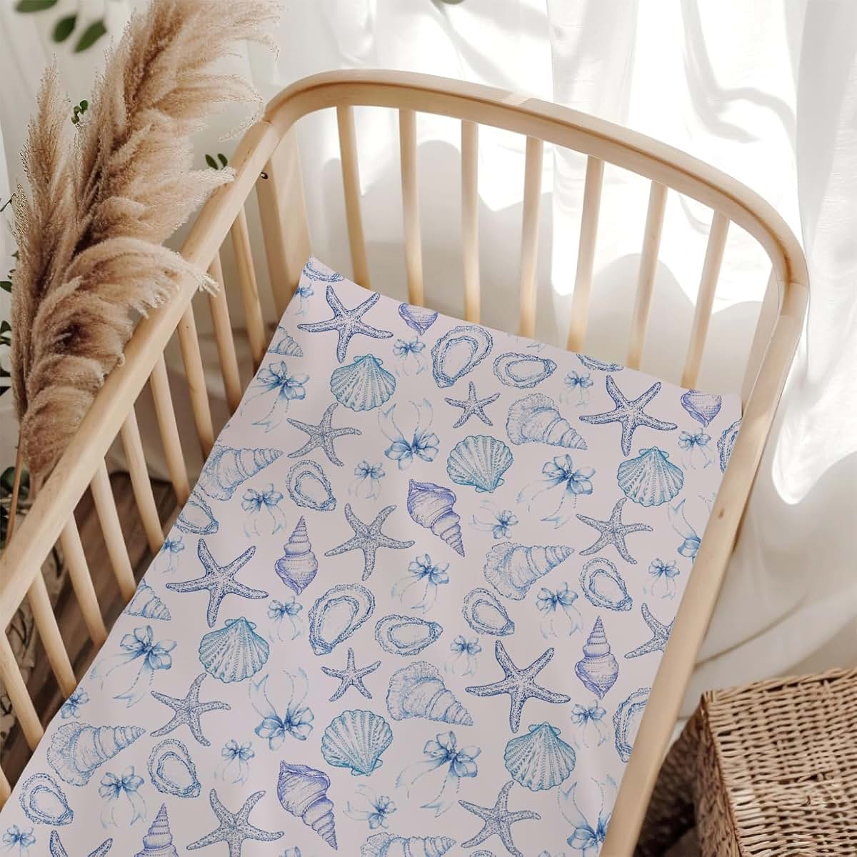 Wicbfdfv Watercolor Sea Shells Bows Fitted Crib Sheet 28"x52"