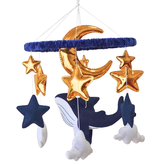 TINITIGIES Whale Hanging Mobile Navy Felt Whale Gold Foil Nursery Decor