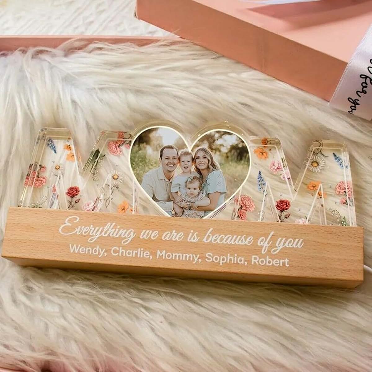 ROSLILY Personalized 3D Acrylic LED Night Light with Custom Name and Photo