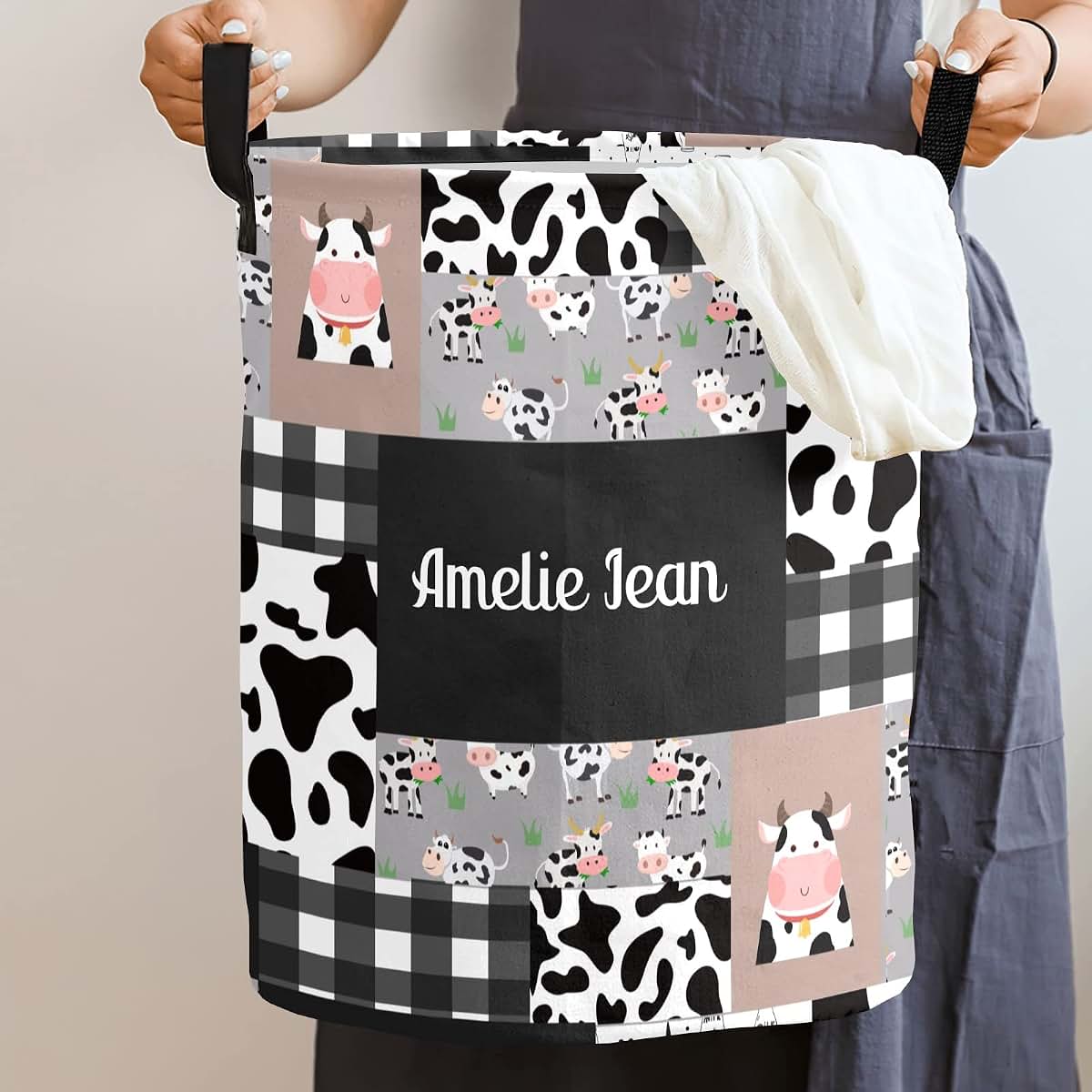 Joyestore Cow Print Patchwork Storage Bin And Laundry Hamper (photo 2)