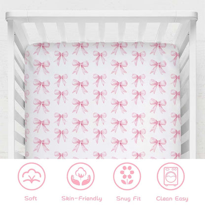 BabyOneStop Watercolor Pink Bows Fitted Crib Sheet For Standard Mattresses