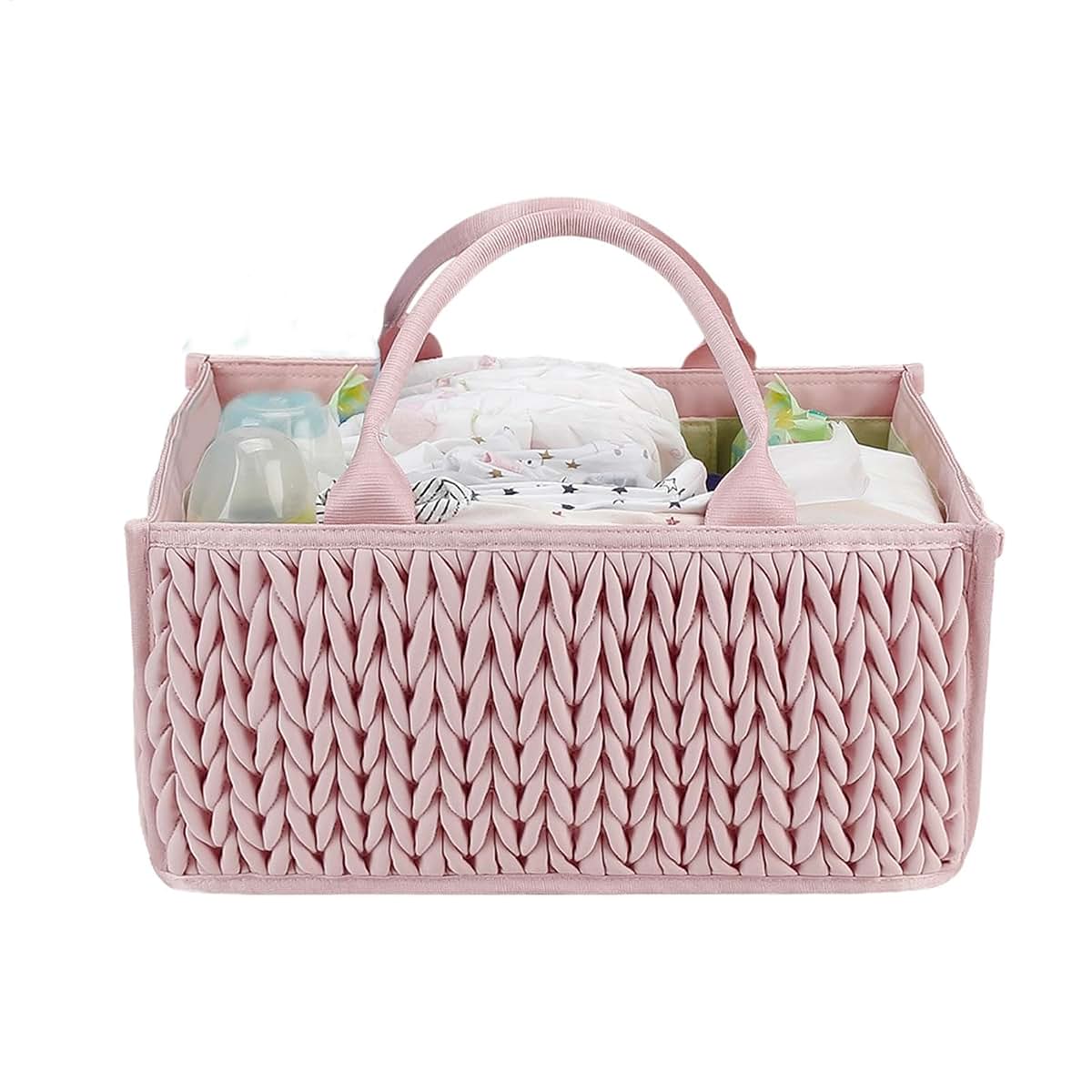 Nuytghr Infant Diaper Storage Basket Handles Portable Travel Diaper Caddy Storage