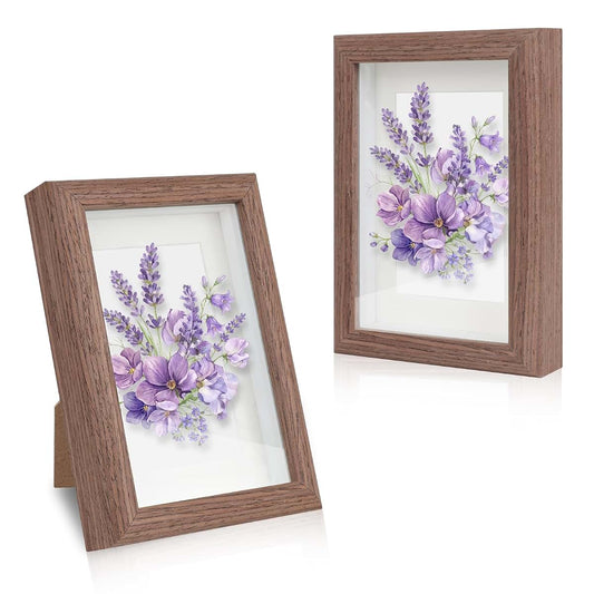 Himitimi 2PCS Wooden Picture Frames 4x6 Shadow Box Frame Brown