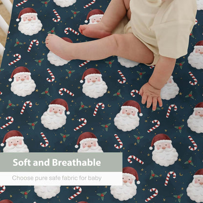 Santa Claus Fitted Baby Crib Sheet 52"x28" Soft Polyester
