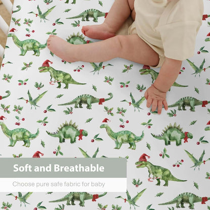 BabyOneStop Christmas Dinosaur Santa Hat Crib Sheet 28x52 Inch