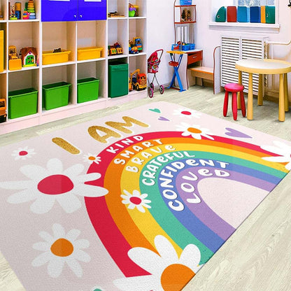 CHILLGEN Personalized Rainbow Rug for Classroom – Positive Affirmation Carpet Mat (photo 3)