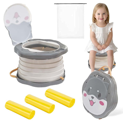 SunnySmile Portable Potty for Kids, Portable Toddler Toilet Cute Puppy Design with 45 Disposable Bags, Foldable Toddler
