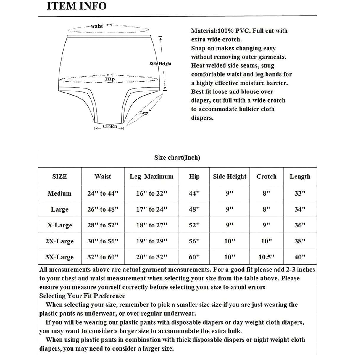 TAPIVA Adult Incontinence Pull-On Plastic Pants, 3-Piece PVC Waterproof Diaper Covers