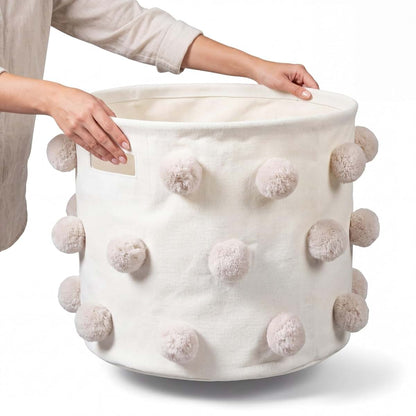 Acellegic Pom Pom Basket Canvas Storage Organizer for Nursery