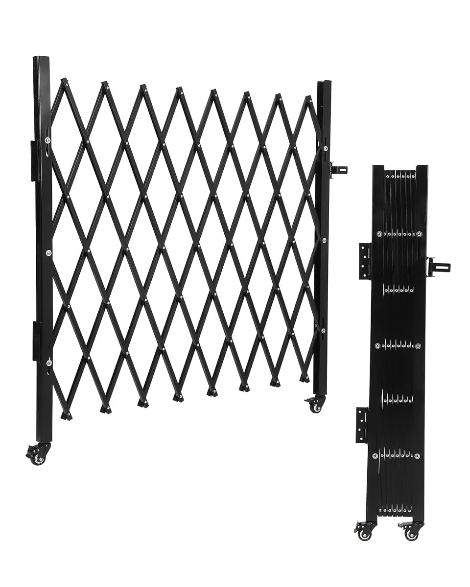 ExploreHorizon Single Folding Security Gate, 85" H x 95" W Black Expanding Door