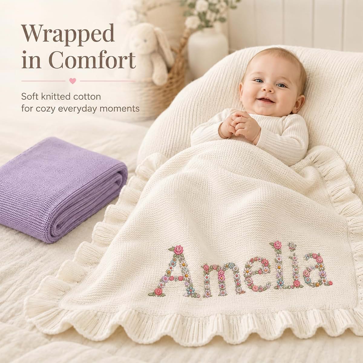 XiZartei Personalized Knit Baby Blanket Embroidered Name Custom Newborn Gifts (photo 2)