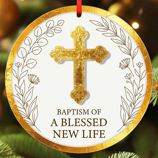 FaCraft Baptism Of A Blessed New Life Ornament With Gold Cross