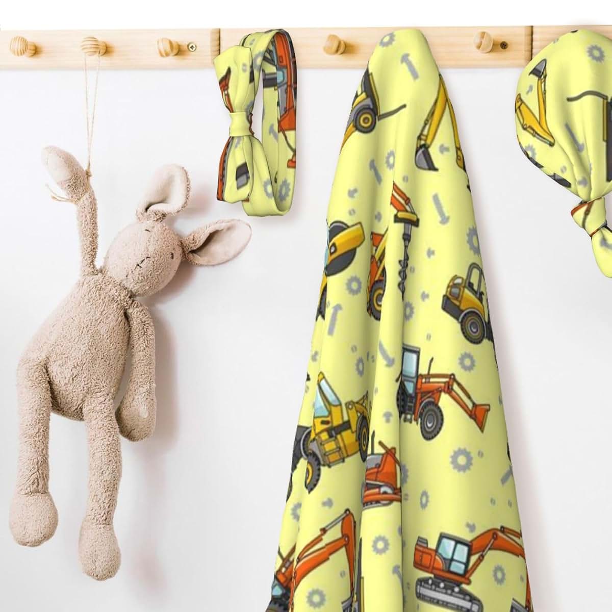 Lbdrdy Funny Caterpillar Truck Tractor Newborn Swaddle Blanket Set With Headband And Beanie Hat