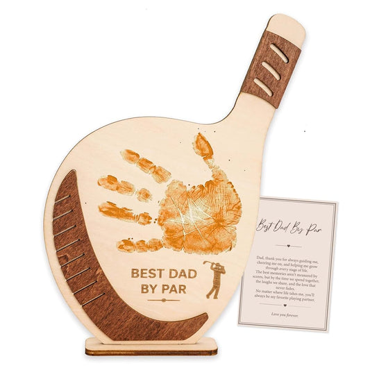 RUSATEN Golf Father’s Day Handprint Craft for Dad, Best Dad By Par Wooden Keepsake, Golf Dad Gift from Kids, DIY