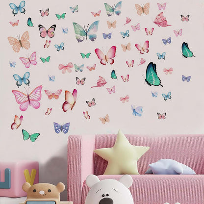 Lotusamber Glow in the Dark Butterfly Wall Decals, 64 Pcs Luminous PVC Stickers for Indoor Walls and Ceilings