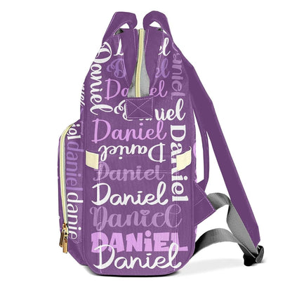 LiSoAkWE Purple with Name Personalized Large Capacity Diaper Bags,Custom Name Backpack Casual Daypack Bag Nappy Bag (photo 3)