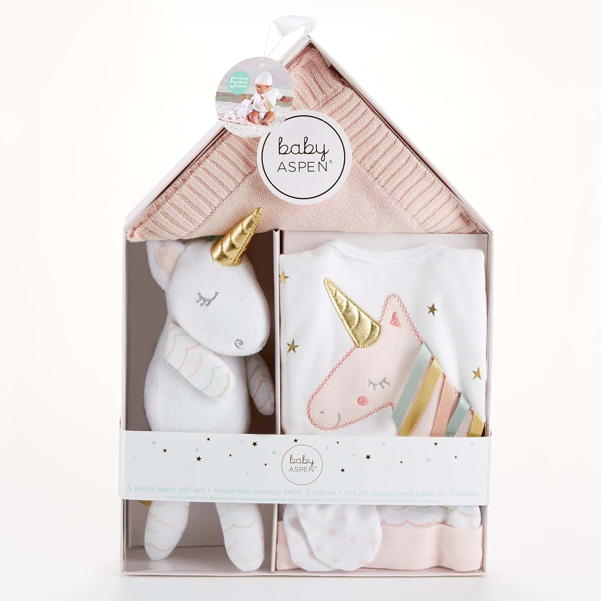 Baby Aspen Unicorn 5-Piece Welcome Gift Set for Newborns