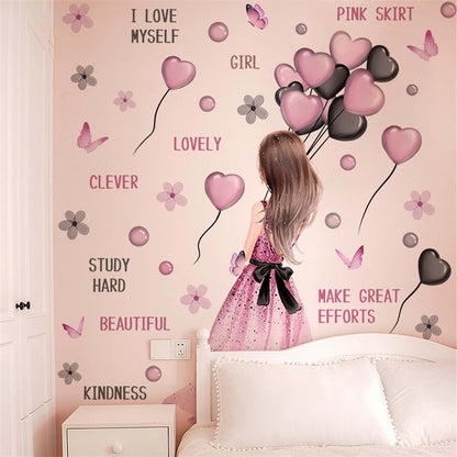 Sacinora Pink And Black Heart Balloon Wall Decals For Nursery