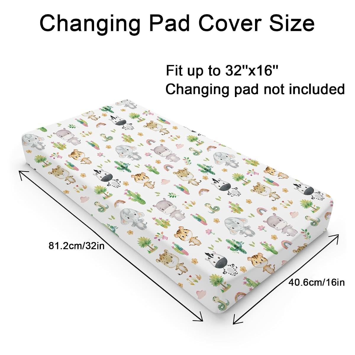 BabyOneStop African Safari Animals Changing Pad Cover for Standard 32x16 Inch Pads
